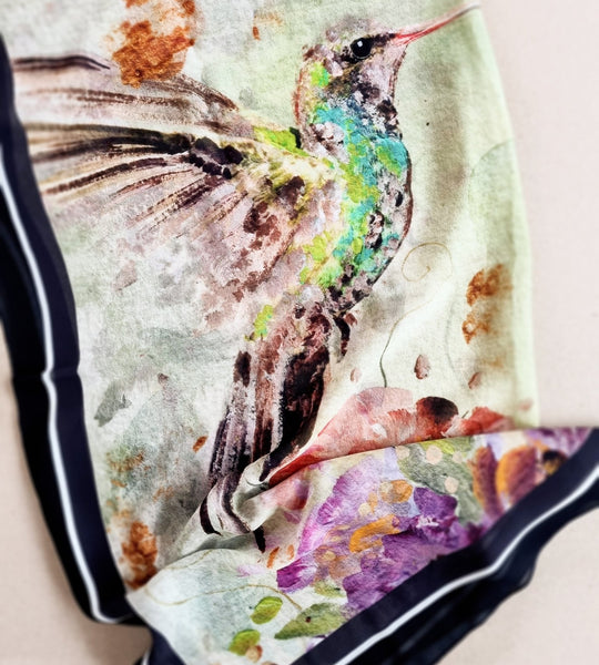 Away with the Hummingbird Florals Silk Scarf