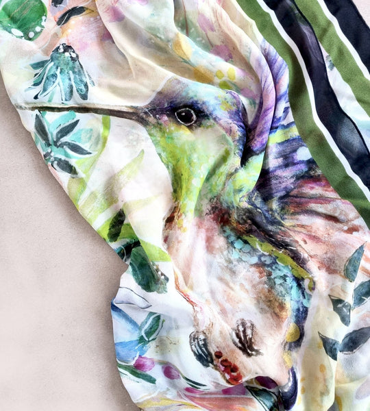 Ferdie the Floral Bird Silk Scarf